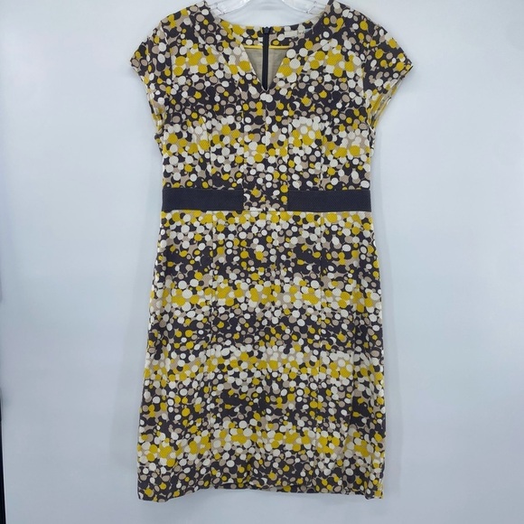 Boden Textured Cotton Gray Yellow dot short sleeve dress size 8 - Picture 11 of 11